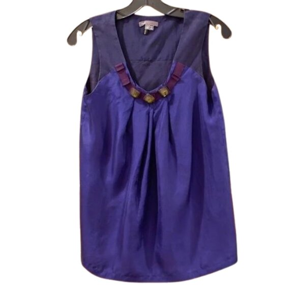VINCE~SQUARE NECKLINE~BLUE 100% SILK SLEEVELESS TOP SQUARE NECKLINE - Picture 1 of 10